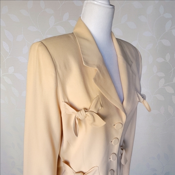 Vintage Bow Tie Detail Lightweight Blazer Jacket Pastel Equator Apricot Nude S - Picture 6 of 15